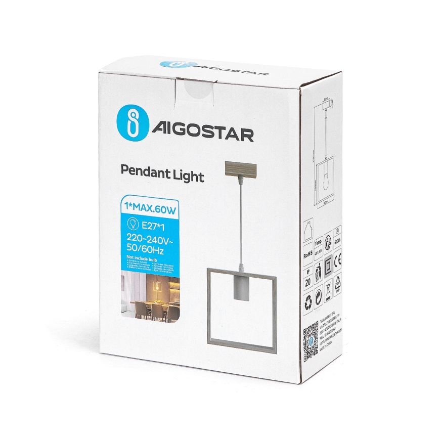Aigostar - LED træpendel på wire 1xE27/9W/230V 2200K i fyrretræ