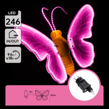 Aigostar - LED udendørs dekoration 246xLED/9W/230V 42 cm IP44 sommerfugl/lyserød