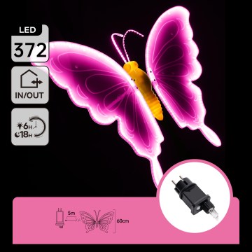 Aigostar - LED udendørs dekoration 372xLED 60 cm IP44 sommerfugl/rosa
