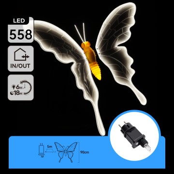 Aigostar - LED udendørs dekoration 558xLED/18W/230V 90 cm IP44 sommerfugl/kølig hvid