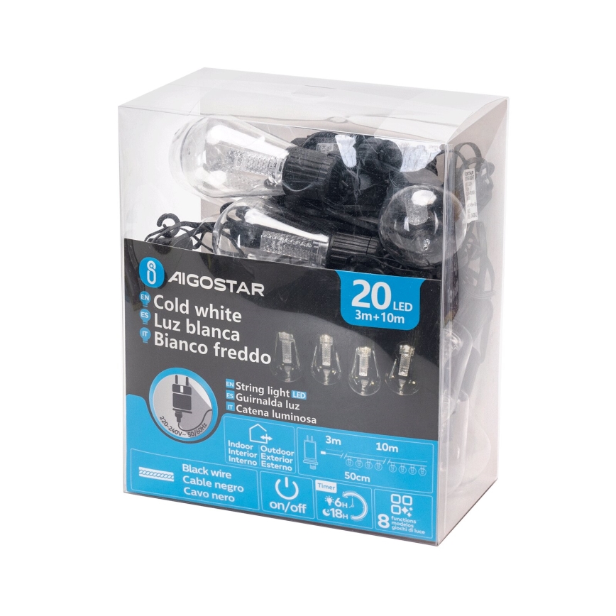 Aigostar - LED udendørs dekorationskæde 20xLED/13m IP44 kold hvid