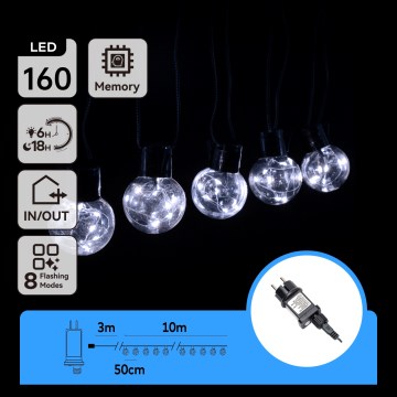 Aigostar - LED udendørs dekorationslyskæde, 160 LED, 10 m, IP44, kold hvid