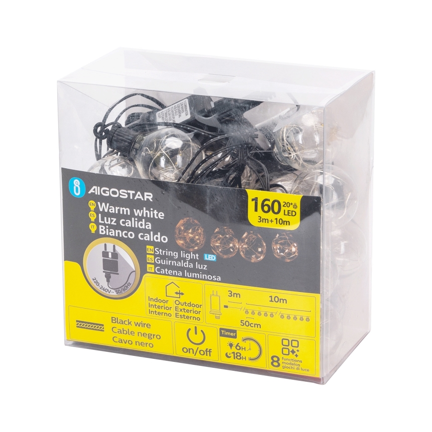 Aigostar - LED udendørs dekorationslyskæde 160 LED 10 m IP44 varm hvid