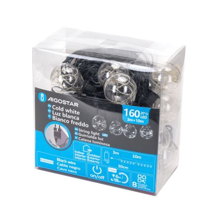 Aigostar - LED udendørs dekorationslyskæde, 160 LED, 10 m, IP44, kold hvid