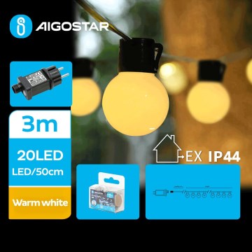 Aigostar - LED udendørs dekorativ lyskæde 20xLED/13m IP44 varm hvid