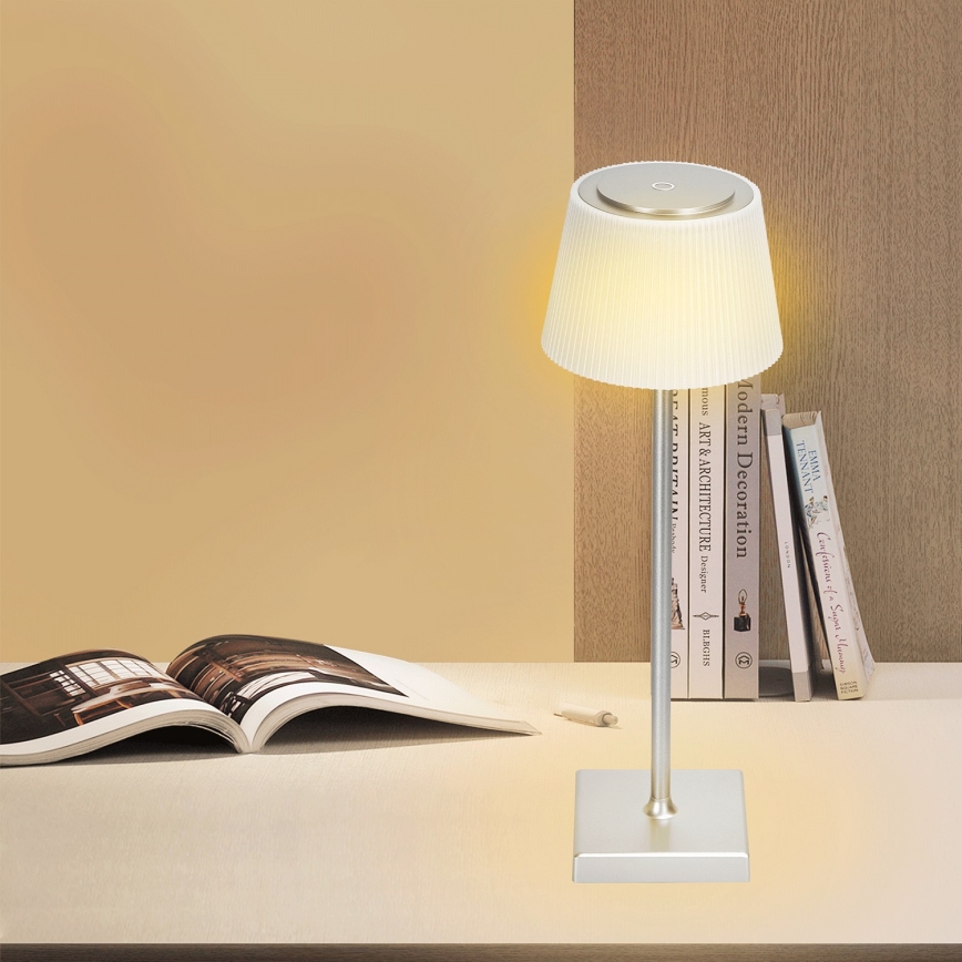 Aigostar - LED Udendørs bordlampe dæmpbar og genopladelig LED/4W/5V 3600mAh hvid/mat krom IP54