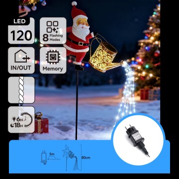 Aigostar - LED udendørs juledekoration 120xLED/8 funktioner 80 cm IP44 Santa/kold hvid