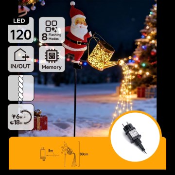 Aigostar - LED udendørs juledekoration 120xLED/8 funktioner 80 cm IP44 Santa/varm hvid