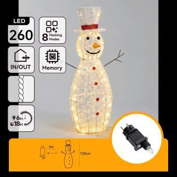Aigostar - LED Udendørs juledekoration 260xLED/8 funktioner 1,2m IP44 varm hvid snemand