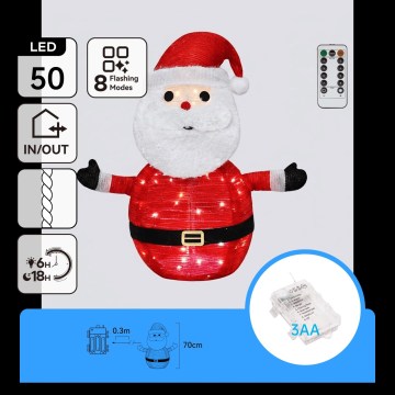Aigostar - LED udendørs juledekoration 50xLED/3xAA 0,7m IP44 kold hvid Santa Claus