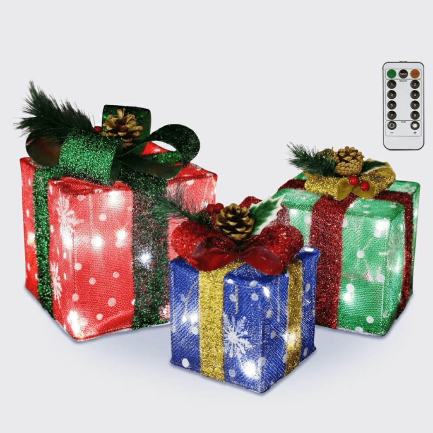 Aigostar - LED Dæmpbar udendørs juledekoration 50xLED/8 funktioner 3xAA IP44 kold hvid gaver + fjernbetjening