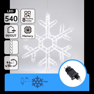 Aigostar - LED udendørs juledekoration 540xLED/6W/230V IP44 kold hvid 45cm snefnug