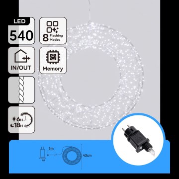 Aigostar - LED udendørs juledekoration 540xLED/6W/230V IP44 kølig hvid 45cm ring