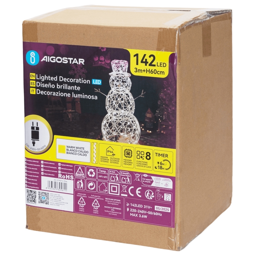 Aigostar - LED udendørs juledekoration LED/3,6W/31/230V 2700K 60 cm IP44 snemand