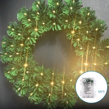 Aigostar - LED udendørs julekrans 72 LED/3×AA Ø 50 cm IP44 varm hvid