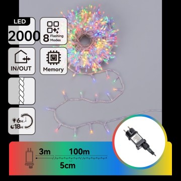Aigostar - LED udendørs julekæde 2000 LED / 8 funktioner, 103 m, IP44, multifarvet