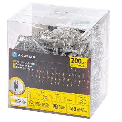 Aigostar - LED udendørs julelyskæde 200xLED/8 funktioner 10x0,4m IP44 varm hvid