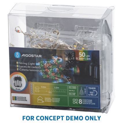 Aigostar - LED udendørs julekæde 300xLED/8 funktioner 3xAA 9,3 m IP44 flerfarvet