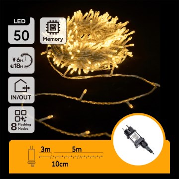 Aigostar - LED udendørs julekæde 50x LED/8 funktioner 8 m IP44 varm hvid