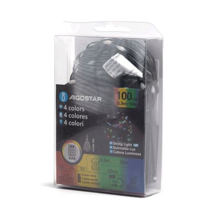 Aigostar-LED Udendørs julelyskæde 100xLED/8 funktioner 3xAA 10,3m IP44 multicolor