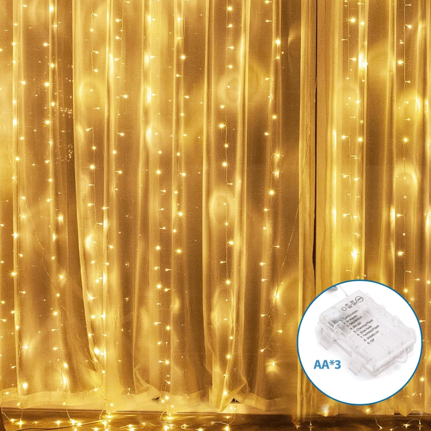 Aigostar - LED Udendørs julelys kæde 200xLED/8 funktioner 3xAA 5x2m IP44 varm hvid