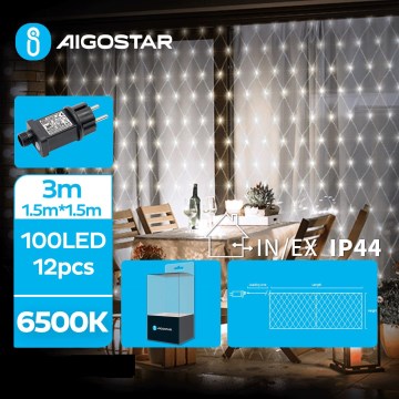 Aigostar- LED udendørs julelyskæde 100 LED/8 funktioner 4,5x1,5m IP44 kølig hvid