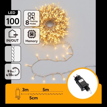 Aigostar - LED udendørs julelyskæde 100 LED/8 funktioner 5,3 m IP44 varm hvid