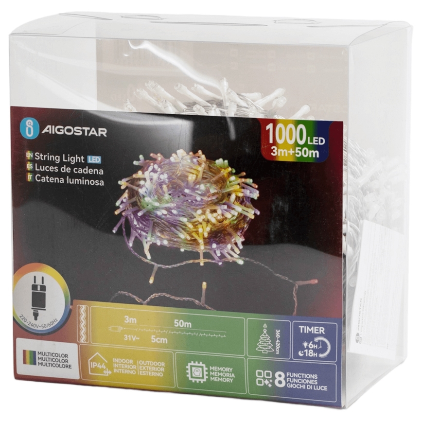 Aigostar - LED udendørs julelyskæde 1000 LED/8 funktioner 53 m IP44 flerfarvet