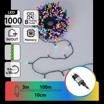 Aigostar - LED Udendørs julelyskæde 1000xLED/8 funktioner 103m IP44 multifarvet