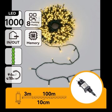 Aigostar - LED udendørs julelyskæde 1000xLED/8 funktioner 103m IP44 varm hvid