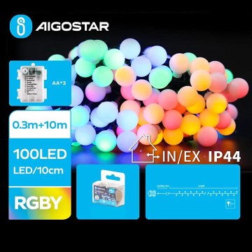 Aigostar - LED udendørs julelyskæde 100xLED/3xAA/8 funktioner 10,3 m IP44 multifarvet