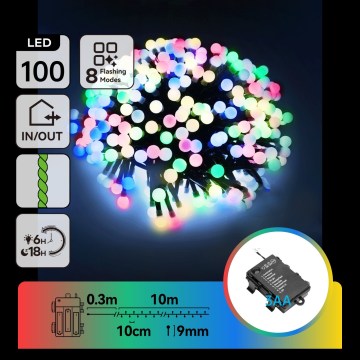 Aigostar - LED Udendørs julelyskæde 100xLED/8 funktioner 10,3m IP44 multifarvet