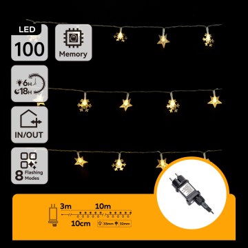 Aigostar - LED udendørs julelyskæde 100xLED/8 funktioner 13 m IP44 varm hvid