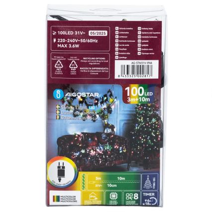 Aigostar - LED udendørs julelyskæde 100xLED/8 funktioner 13m IP44 multifarvet