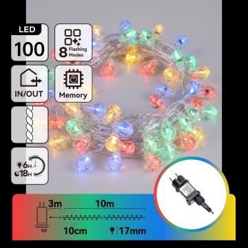 Aigostar - LED Udendørs julelyskæde 100xLED/8 funktioner 13m IP44 multifarvet