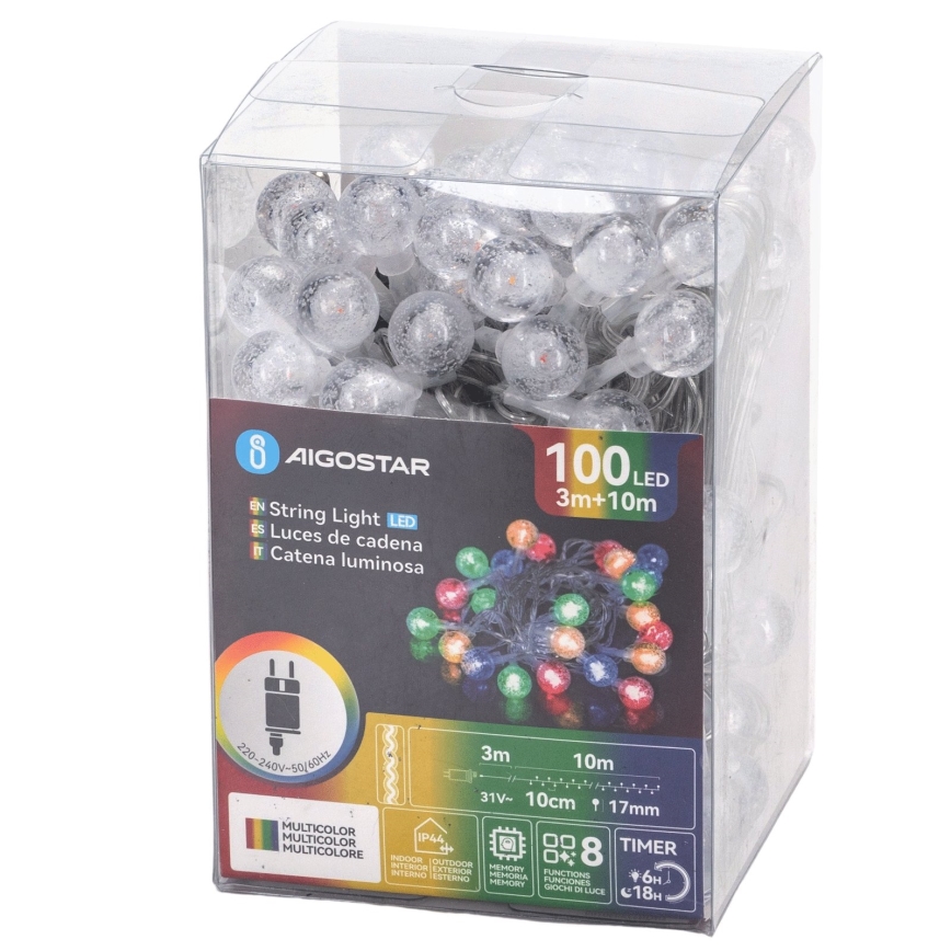 Aigostar - LED Udendørs julelyskæde 100xLED/8 funktioner 13m IP44 multifarvet
