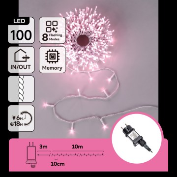 Aigostar - LED Udendørs julelyskæde 100xLED/8 funktioner 13m IP44 pink