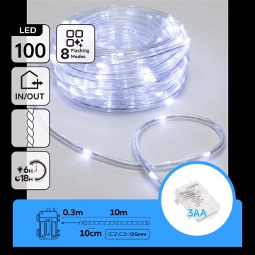 Aigostar - LED udendørs julelyskæde 100xLED/8 funktioner 3xAA 10,3m IP44 kold hvid