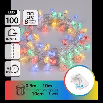 Aigostar - LED udendørs julelyskæde 100xLED/8 funktioner 3xAA 10,3m IP44 multifarvet