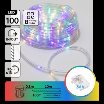 Aigostar - LED udendørs julelyskæde 100xLED/8 funktioner 3xAA 10,3m IP44 multifarvet