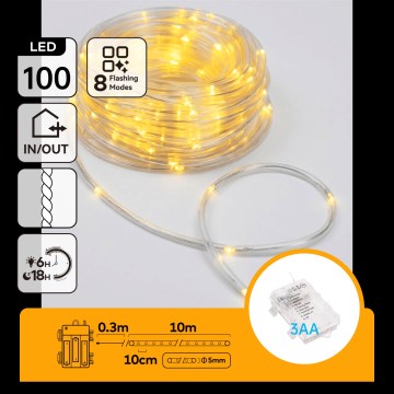 Aigostar - LED udendørs julelyskæde 100xLED/8 funktioner 3xAA 10,3m IP44 varm hvid