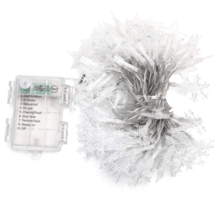 Aigostar - LED udendørs julelyskæde 100 LED / 8 funktioner 3x AA 10 m IP44 kølig hvid