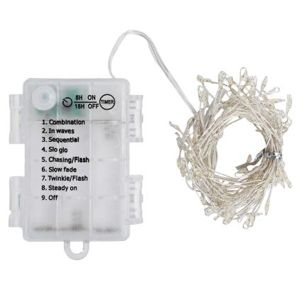 Aigostar - LED udendørs julelyskæde 100xLED/8 funktioner 3xAA 3,3 m IP44 kold hvid