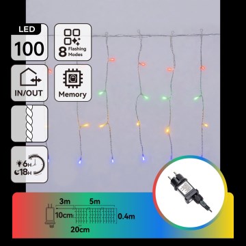 Aigostar - LED Udendørs julelyskæde 100xLED/8 funktioner 8x0,4m IP44 multifarvet