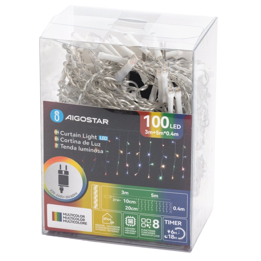 Aigostar - LED Udendørs julelyskæde 100xLED/8 funktioner 8x0,4m IP44 multifarvet