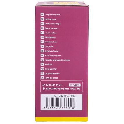 Aigostar - LED udendørs julelyskæde 120xLED/6W/230V/8 funktioner 3x0,6m IP44 varm hvid + fjernbetjening