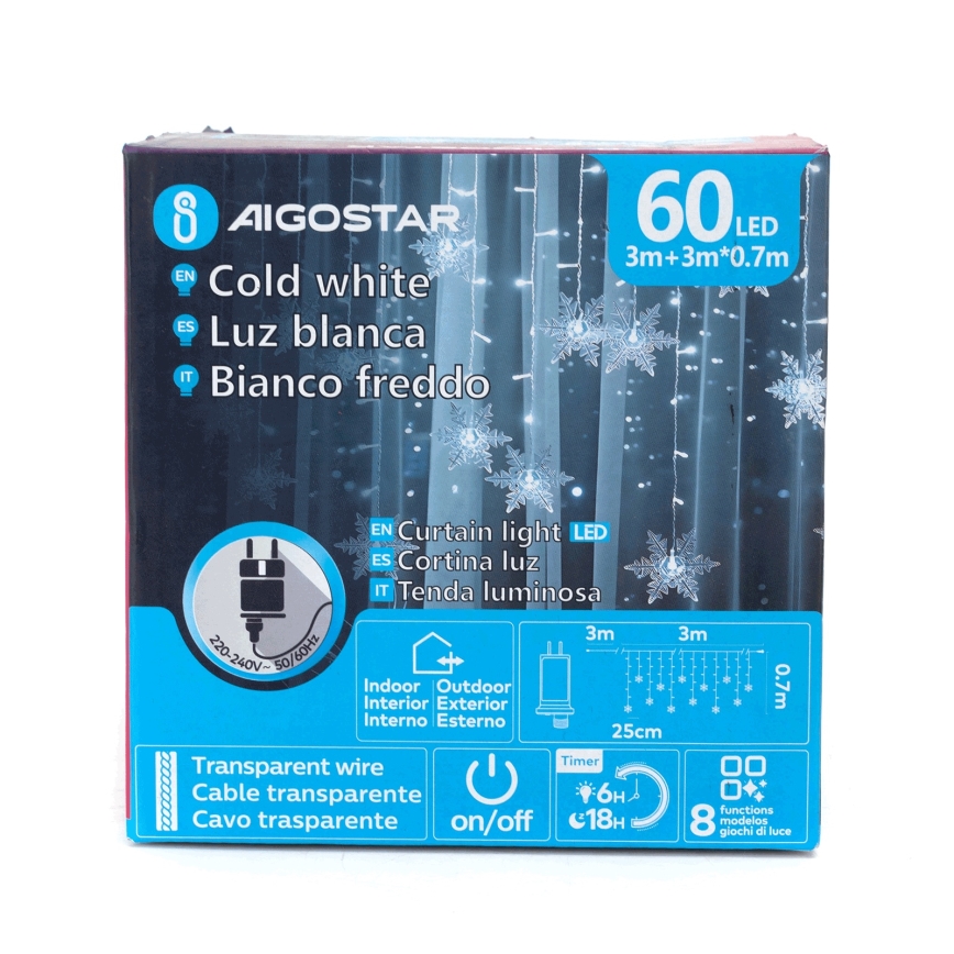 Aigostar - LED udendørs julelyskæde 120xLED/8 funktioner 3x0,7m IP44 kold hvid + fjernbetjening