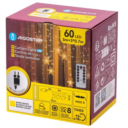 Aigostar - LED udendørs julelyskæde 120xLED/8 funktioner 3x0,7m IP44 varm hvid + fjernbetjening