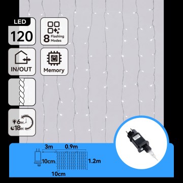 Aigostar - LED Udendørs julelyskæde 120xLED/8 funktioner 3,9x1,2m IP44 kold hvid