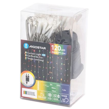Aigostar - LED Udendørs julelyskæde 120xLED/8 funktioner 3,9x1,2m IP44 multifarvet
